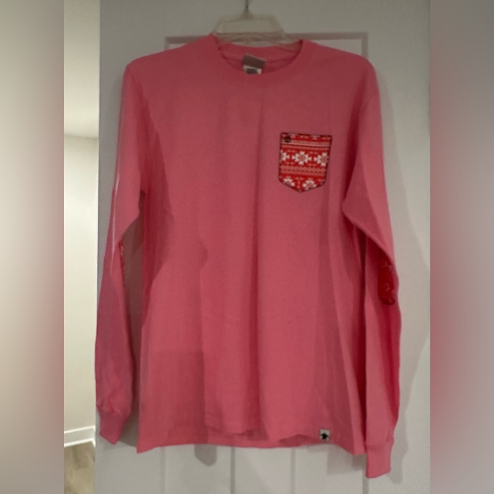Simply Southern Pink Long Sleeve with Red Patterned Pocket